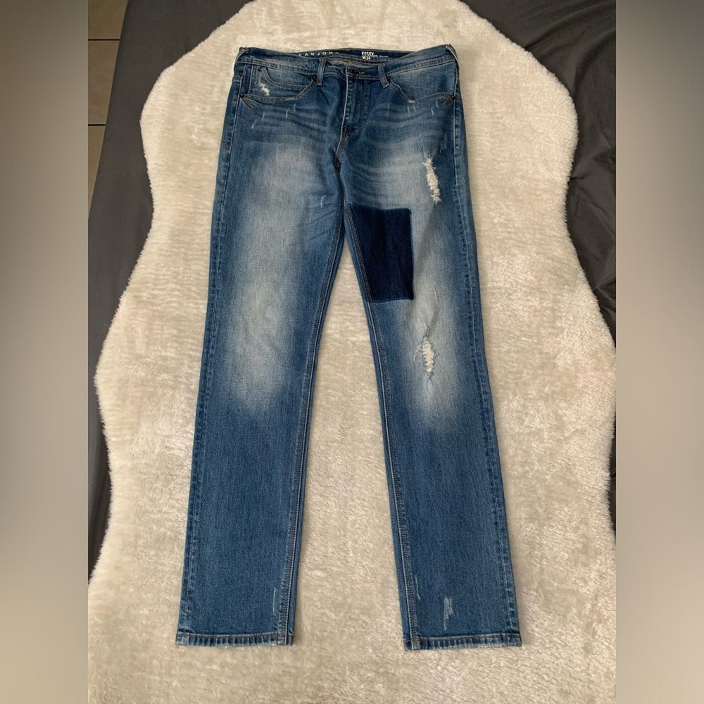 Sean John Essex Classic Slim Mens Blue Patchwork‎ Denim Jeans Size 34x34 Pants